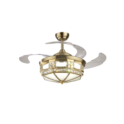 Geometric Metallic Hanging Fan Lamp Nordic LED Brass Semi Flush Ceiling Light with 3 Clear Blades, 42.5
