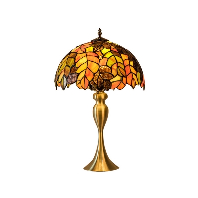 Gold 1-Light Table Lighting Autumn Foliage Hand Cut Glass Tiffany Nightstand Lamp