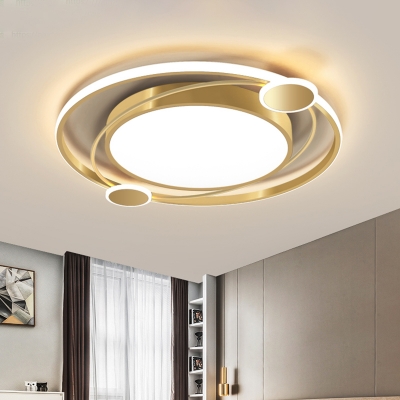Gold Planet Ceiling Flush Mount Contemporary LED Acrylic Flushmount Lighting in Warm/White Light for Bedroom