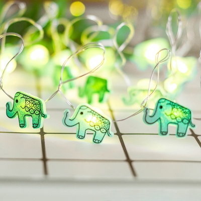 Green/Clear Elephant Light String Cartoon 2M 20 Bulbs Plastic LED Fiesta Lamp for Children Bedroom, 2 Packs
