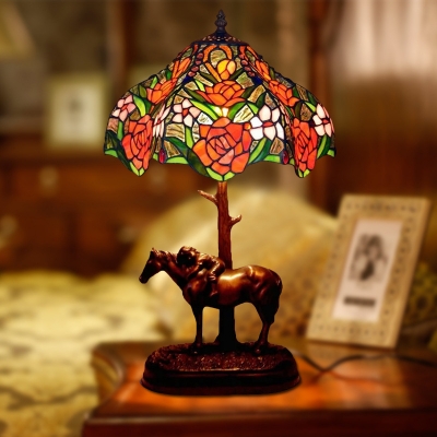 

Horse Resin Table Light Baroque 1 Light Coffee Nightstand Lamp with Rose Cut Glass Shade, HL625091