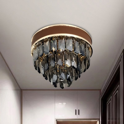 K9 Crystal Smoke Grey Flush Mount Light 3 Layers 6-Bulb Postmodern Style Close to Ceiling Lamp