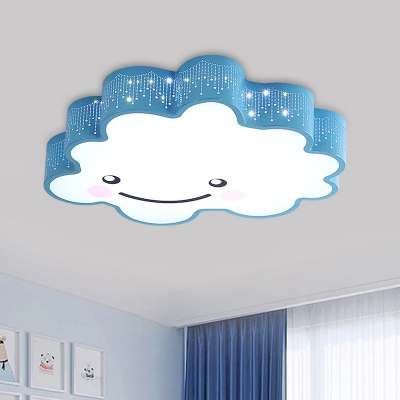 Kids LED Flush Light Fixture Blue/White Cloud Flush Mount Lamp with Acrylic Shade for Children Bedroom