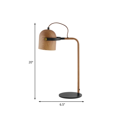 LED Bedroom Handle Task Light Minimalist Wood Finish Reading Book Lamp with Dome Metal Shade