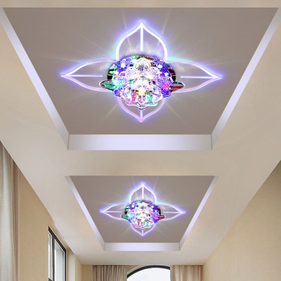 LED Flush Mount Lighting Blossom Crystal Flush Ceiling Light Fixture in White for Hallway, Warm/White/Multi Color Light