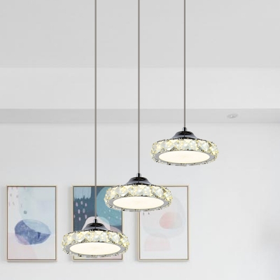 LED K9 Crystal Cluster Pendant Modern Chrome Round Dining Room Ceiling Light in Chrome, Warm/White Light
