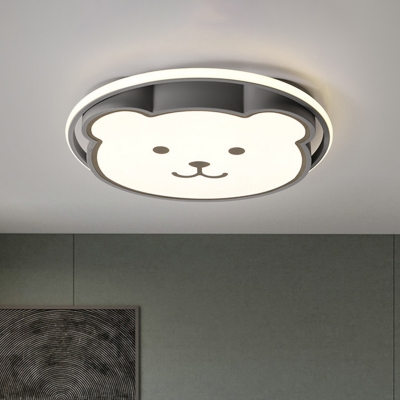 LED Nursery Flush Mount Cartoon Black/Grey Ceiling Light Fixture with Bear Head Acrylic Shade