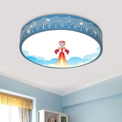 Loop Flush Ceiling Light Kids Acrylic LED Nursery Flush Mount Spotlight with Rocket Pattern in Blue