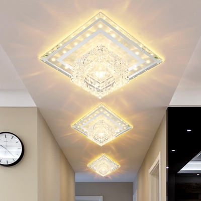 Minimalism Square Ceiling Light Fixture LED Crystal Flush Mount in White for Foyer, Warm/White/Multi Color Light