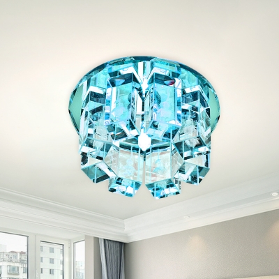 Minimalist Ring Flush Light Fixture Crystal Block LED Flush Mount Recessed Lighting in Blue/Gold/Amber