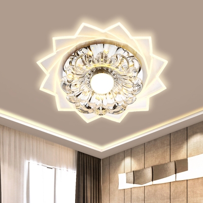 Modern Floral Ceiling Flush Clear K9 Crystal LED Flush Mount Light Fixture in Warm/White Light
