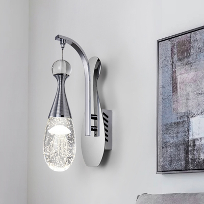 Modern Style Teardrop Sconce Light Clear Seed Crystal LED Wall Hanging Light in Chrome