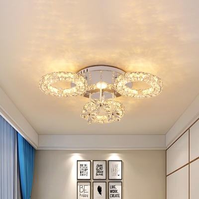 Modernism Round Ceiling Light Clear K9 Crystal 3/6-Head LED Semi Flush Mount Lighting in White