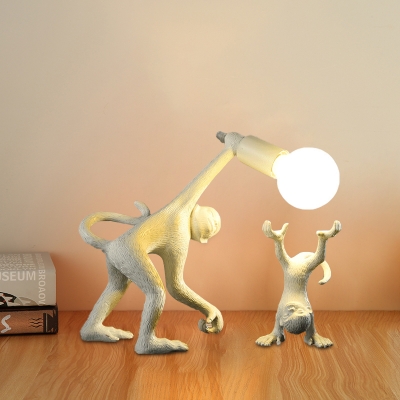 Monkey Night Stand Light Creative Resin Single-Bulb Black/White/Gold Finish Table Lamp for Bedside