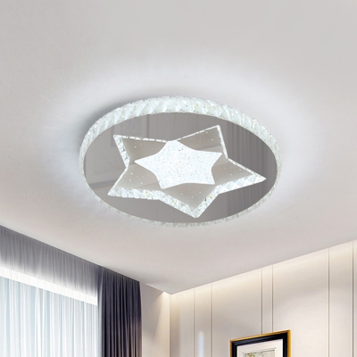 Moon/Star Crystal Ceiling Lamp Simple LED Bedroom Flush Mount Lighting Fixture in Nickel