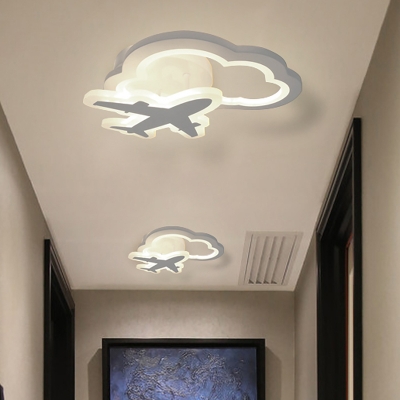Nordic LED Semi Flush Mount White Cloud and Moon/Airplane Flushmount Lighting with Acrylic Shade