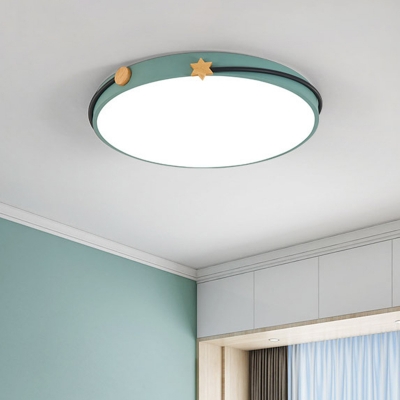 Nordic Round Flush Lighting Acrylic LED Bedroom Flush Mount Ceiling Lamp in White/Green/Blue with Headband Decor