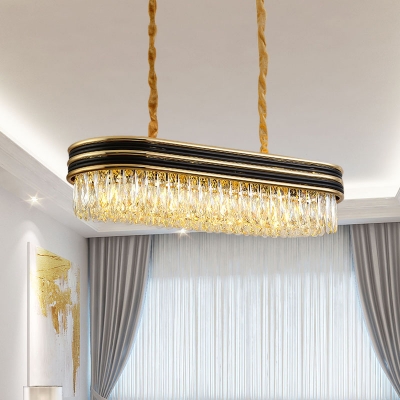 Oblong Dining Table Suspension Lamp Modern Crystal 10-Light Black and Gold Hanging Island Light