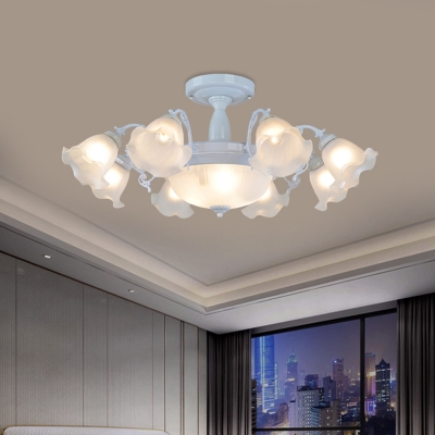 Opal Glass Scalloped Flush Mount Classic 8 Lights Living Room Semi Flush Light Fixture in Black/White