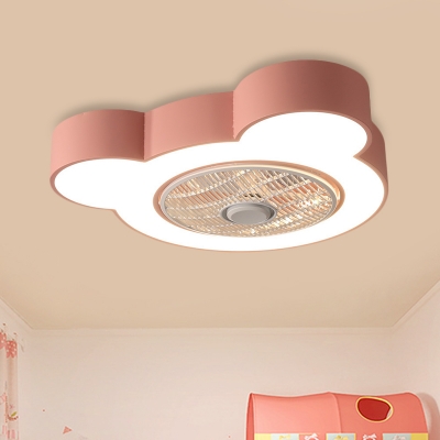 Penguin/Bear/Rabbit Shape Semi Flush Mount Light Macaron Metallic Grey/Pink Finish LED Fan Lamp, 23