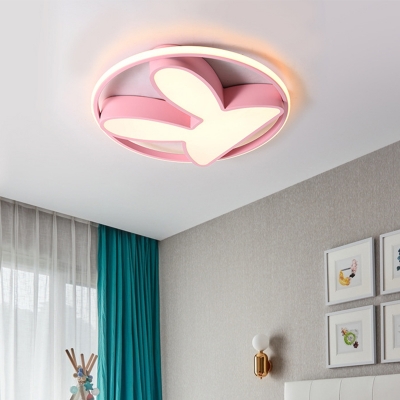 Pink Rabbit Flush Light Fixture Cartoon LED Acrylic Ceiling Lamp in Warm/White Light for Bedroom