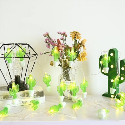 Plastic Cactus Plug-In LED String Light Kids 20 Bulbs Green Battery/USB Powered Fairy Light, 9.8 Ft