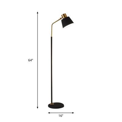 Post-Modern 1 Bulb Floor Light Black Conical Frustum Adjustable Stand Up Lamp with Iron Shade