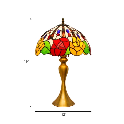 Rose-Edge Jeweled Night Stand Light Tiffany Stained Glass 1-Head Gold Table Lamp