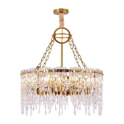 Round Living Room Pendant Lighting Modernist Clear Crystal 8-Bulb Gold Hanging Chandelier