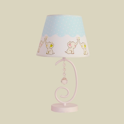Sheep/Elephant/Fox Pattern Table Light Cartoon Plastic Single Kids Bedside Night Lamp with Scroll Arm in White