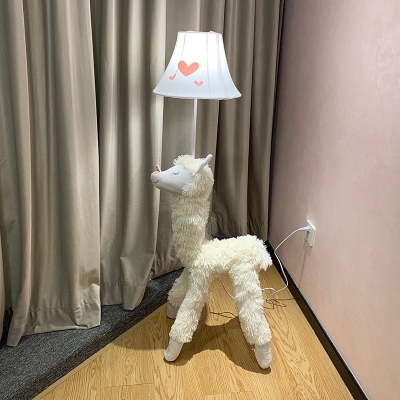 Sheep Floor Standing Light Kids Fabric 1-Bulb Bedroom Floor Lamp in White with Heart Pattern