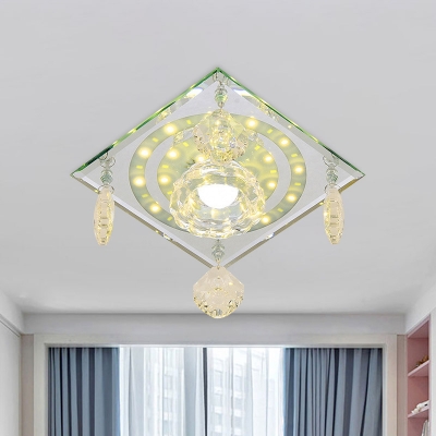 Square LED Ceiling Lighting Modern Clear Crystal Flushmount Lamp with Flower Shade