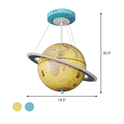Terrestrial Globe Chandelier Lamp Creative Acrylic LED Bedroom Pendant Lighting in Yellow/Blue