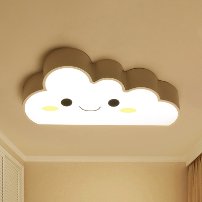 White Cloud Ceiling Mounted Light Kids LED Acrylic Flush Mount Lamp with Smile Face Pattern