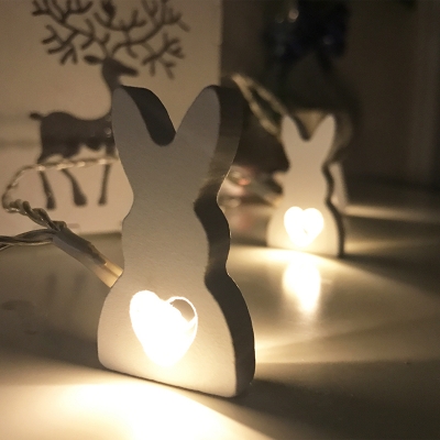 Wooden Rabbit LED Light String Kids 10-Bulb 2M White Christmas Lamp for Children Bedroom, 2 Packs