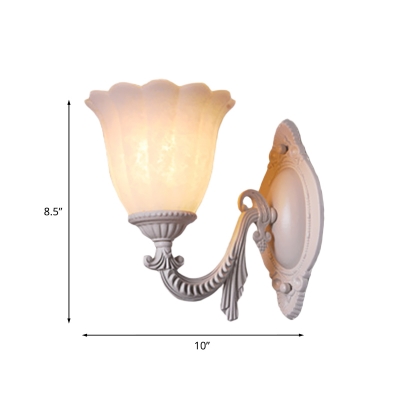 1/2-Head Sconce Light Fixture Vintage Floral White Glass Wall Lighting for Living Room