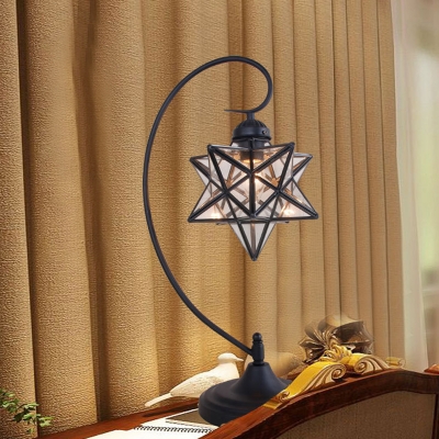 1-Bulb Star Shape Night Table Lamp Baroque Silver/White/Clear Glass Nightstand Light for Bedside