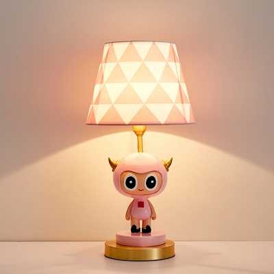 1-Head Bedroom Nightstand Light Cartoon Pink/Blue Night Table Lighting with Conical Fabric Shade