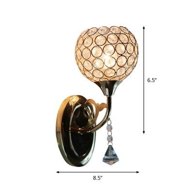 1 Head Crystal Embedded Wall Light Kit Modern Gold Hemisphere Bedroom Sconce Lamp