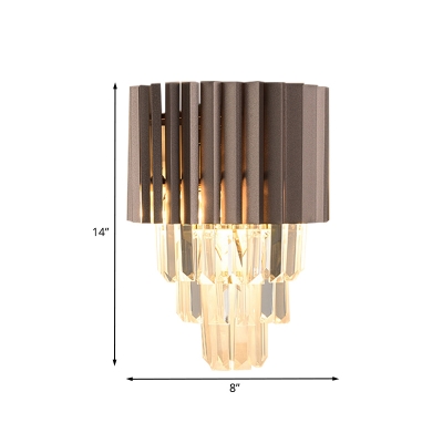 2-Light K9 Crystal Prism Wall Lamp Contemporary Coffee Taper Bedside Flush Mount Wall Sconce