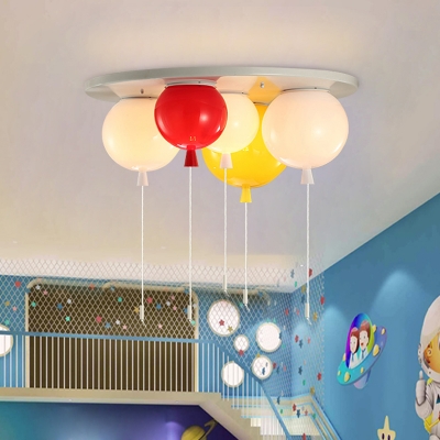 3/5 Lights Kids Bedroom Flushmount Cartoon White Flush Mount Fixture with Balloon Acrylic Shade