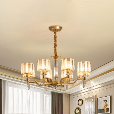 8-Light Chandelier Pendant Light with Cylinder Shade Crystal Rectangle Post Modern Living Room Hanging Lamp