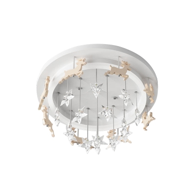 Acrylic Star Semi Flush Lighting Nordic LED White Close to Ceiling Lamp with Deer Deco in Warm/White Light