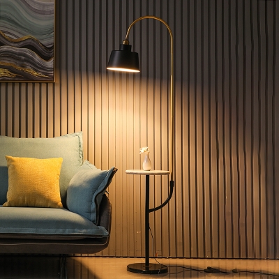 Barn Shaped Gooseneck Floor Lighting Postmodernist Metal 1-Light Living Room Floor Lamp with Marble Side Table