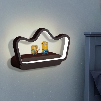 Bear/Crown Frame Flush Wall Sconce Cartoon Acrylic Bedside LED Wall Light with Shelf in Black/Gold