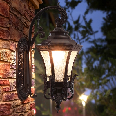 Bell Ripple Glass Wall Sconce Rustic 1-Bulb Outdoor Wall Mounted Light Fixture in Black