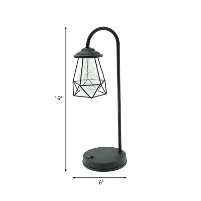 Black Swan Neck USB Table Light Nordic Iron LED Night Lamp with Geometric Cage, Warm Light/Fourth Gear