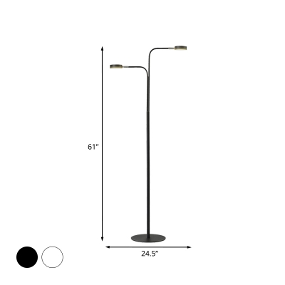 Black/White Bifurcated LED Floor Light Minimalistic Iron Rotating Standing Lamp for Office