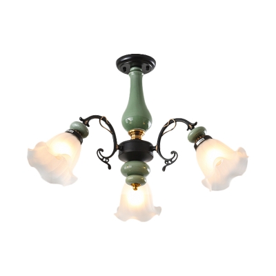 Blossom Opal Glass Semi Flush Light Antique 3/5-Head Bedroom Flush Mount Lamp in Black/Gold
