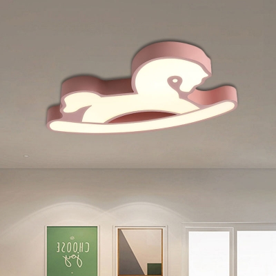 Blue/Pink Horse Seesaw Ceiling Light Cartoon Acrylic LED Flush Mount Lamp for Kindergarten